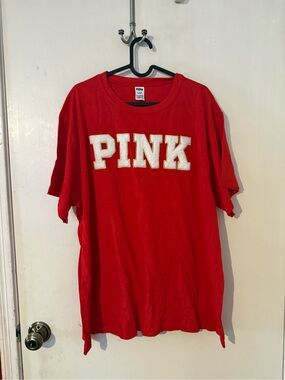 PINK Victoria's Secret Red Short Sleeve Tee with White Lettering